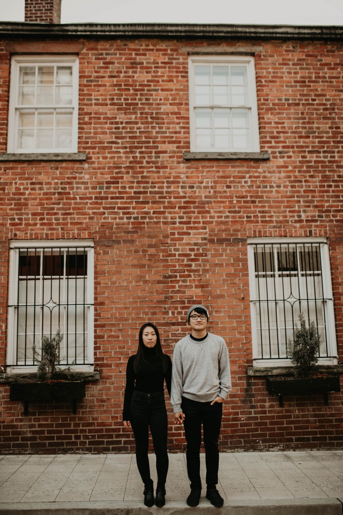 Looking straight into the camera.